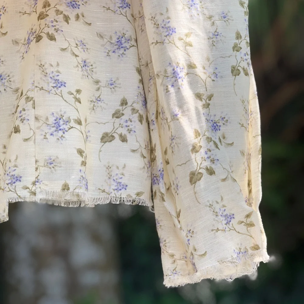 $890 Brock Collection Thelma Linen Cotton Floral Cottage Core Puff Sleeve Blouse - Picture 10 of 17